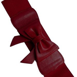 Retro Modcloth Elastic Bow Belt Size Small 25-29" Waist Dark Red Burgundy